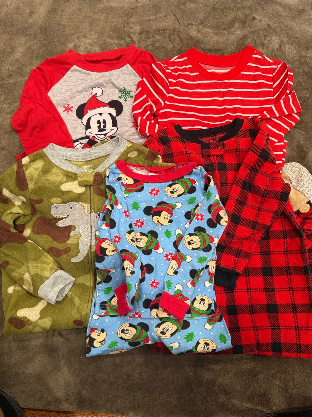 Carter's Kids Holiday Mickey & Plaid Pajama Set - Red, Blue, Green, Black